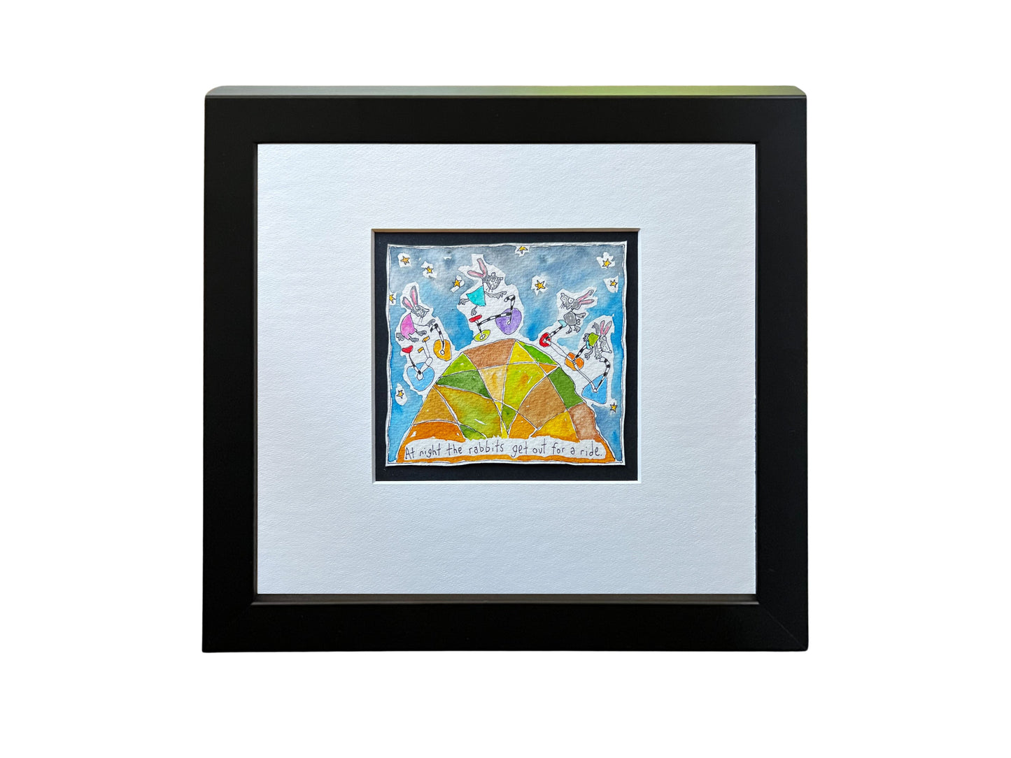 
                  
                    At night the rabbits get out for a ride (framed watercolour)
                  
                