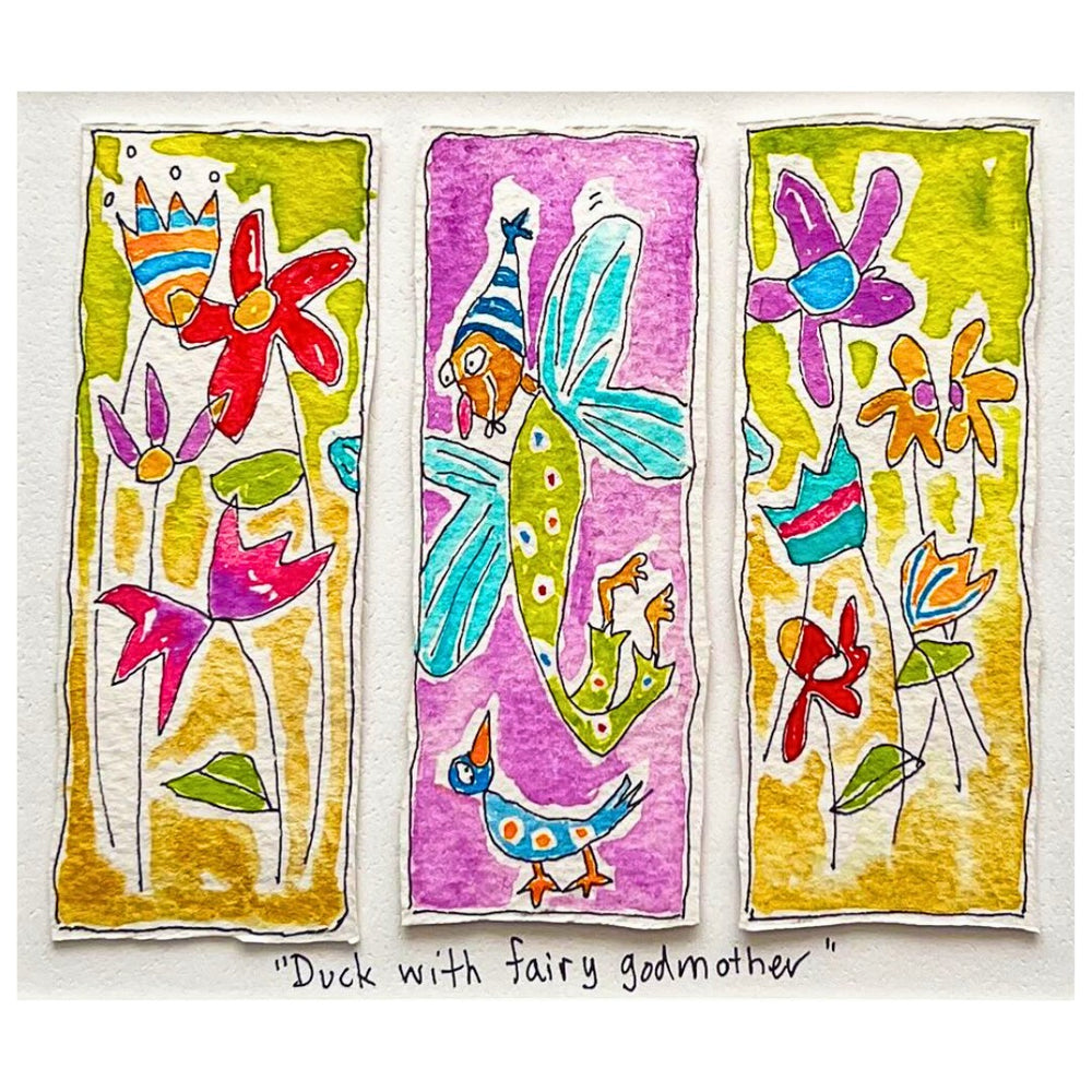Duck with fairy godmother (framed watercolour)