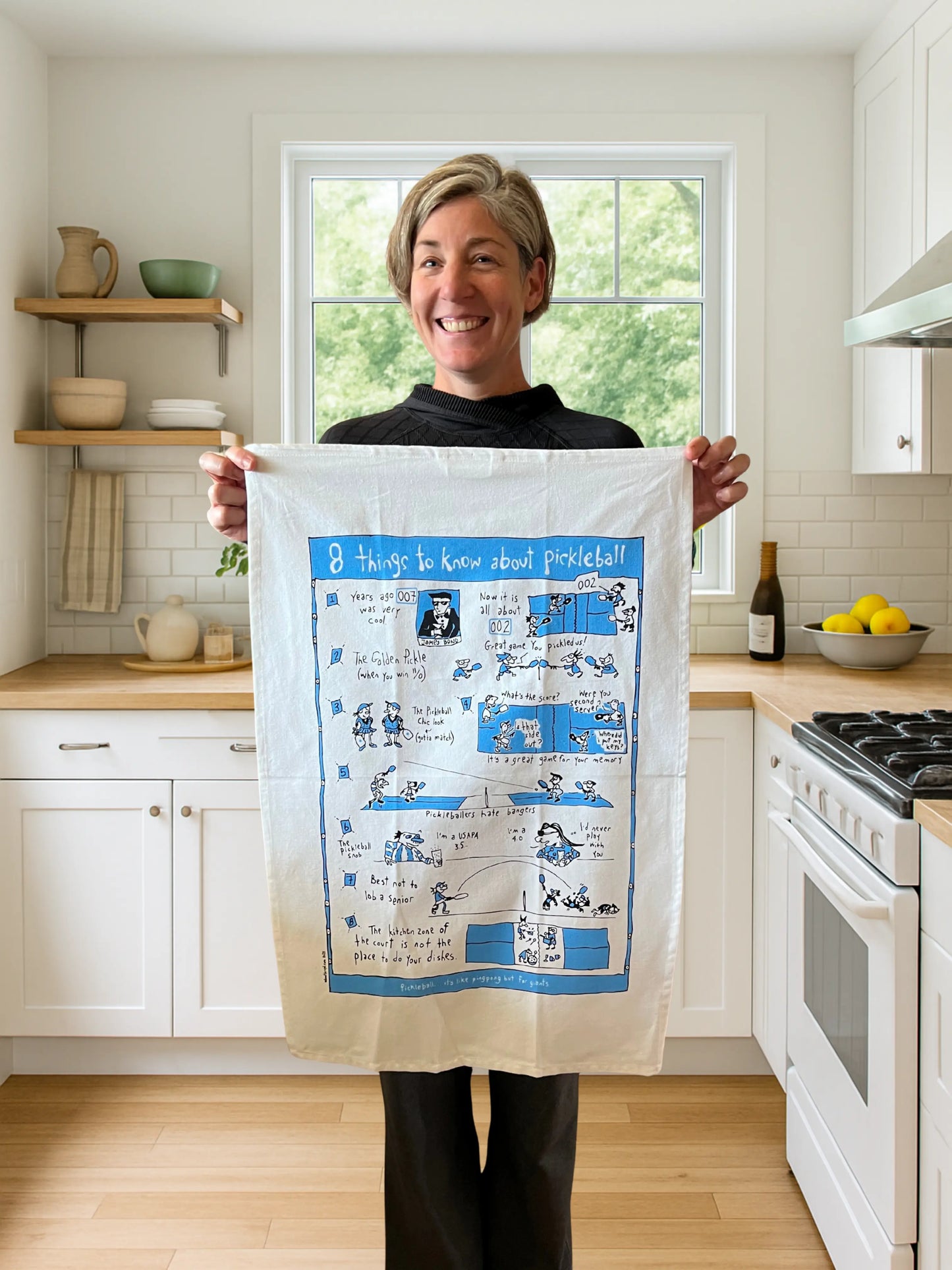 
                  
                    Tea Towel - 8 things to know about pickleball (also available in red!)
                  
                