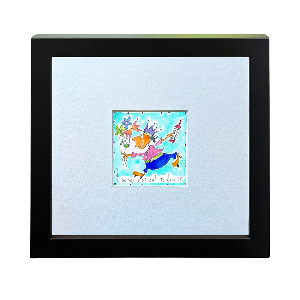 
                  
                    On her way out to dinner (framed watercolour)
                  
                