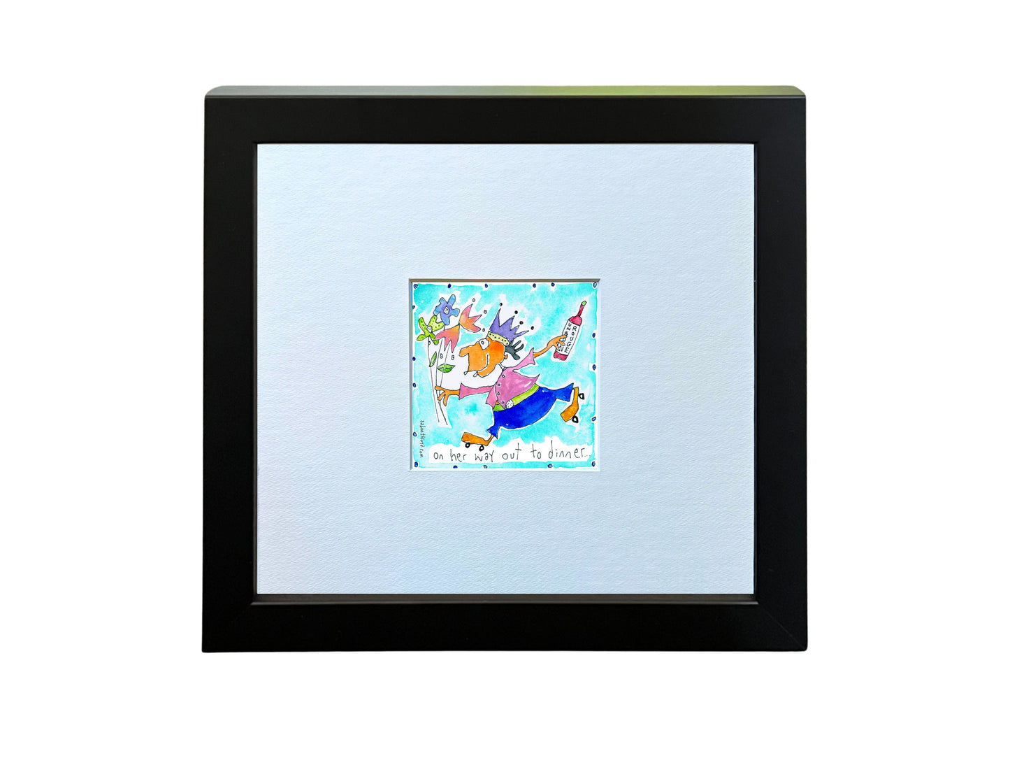 
                  
                    On her way out to dinner (framed watercolour)
                  
                