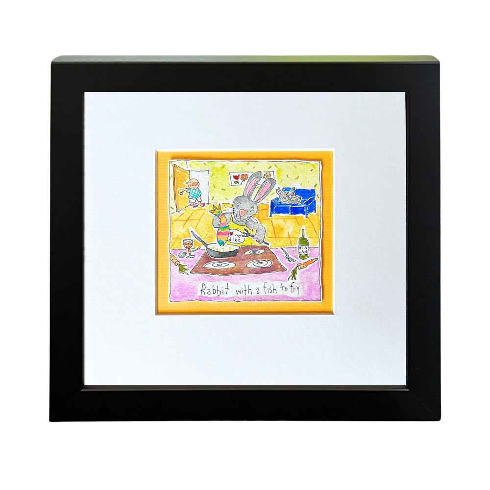 
                  
                    Rabbit with a fish to fry (framed watercolour)
                  
                