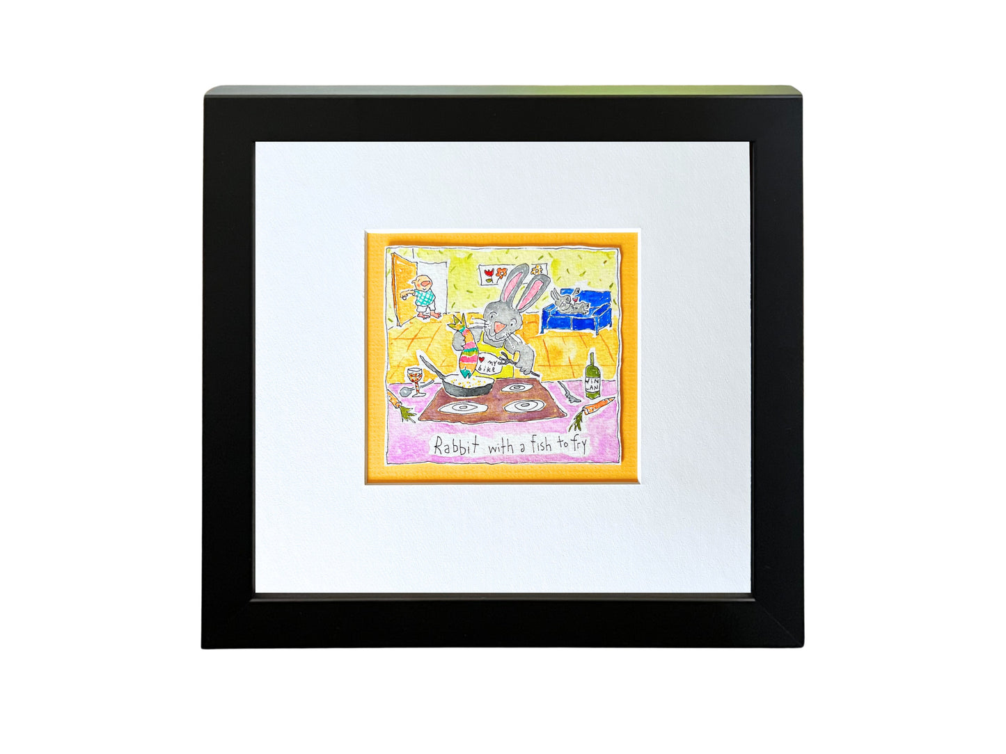 
                  
                    Rabbit with a fish to fry (framed watercolour)
                  
                