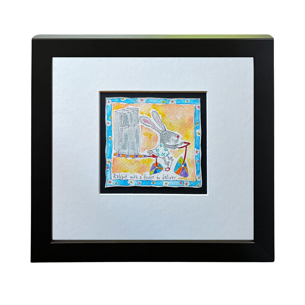 
                  
                    Rabbit with a fridge to deliver (framed watercolour)
                  
                