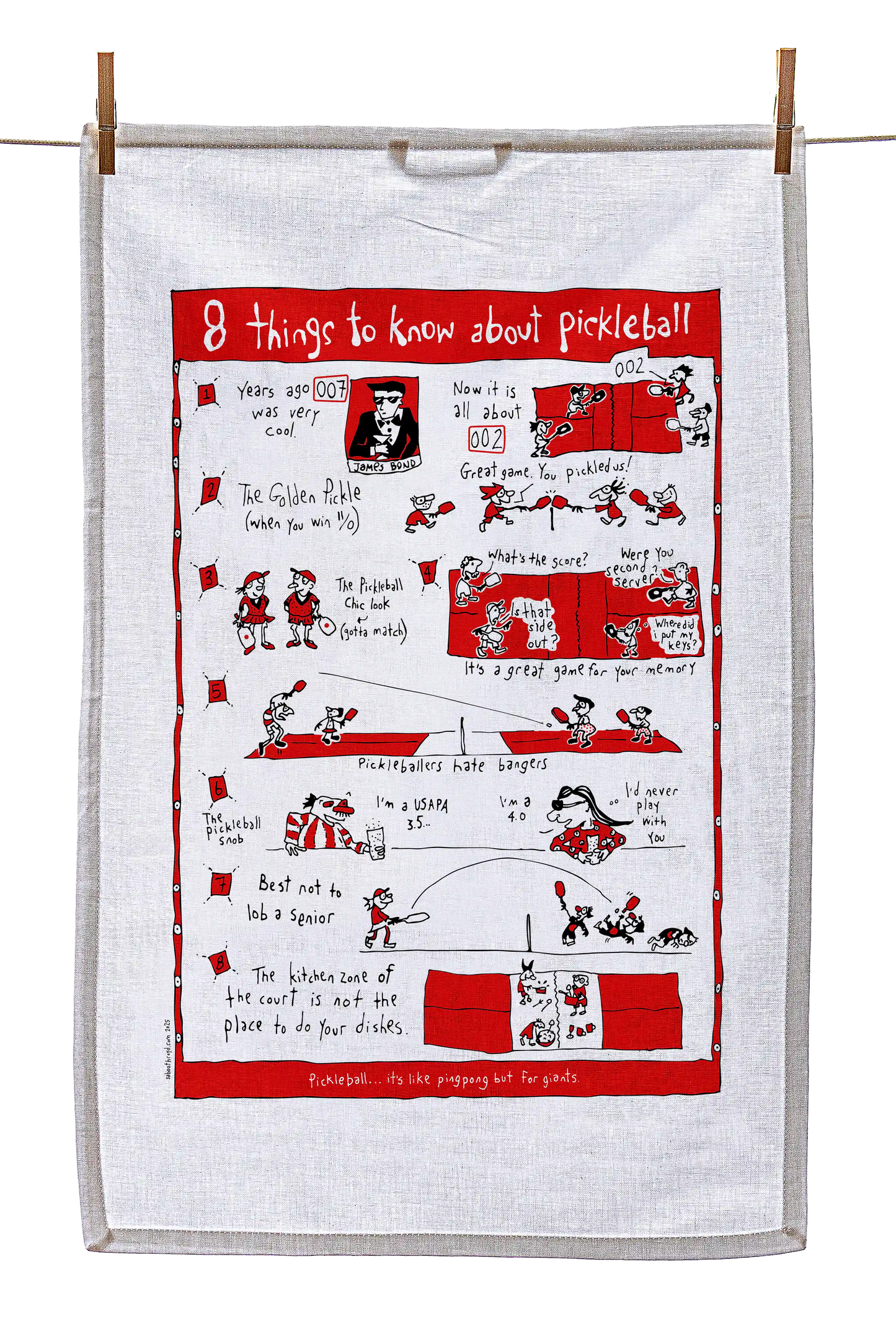 
                  
                    Tea Towel - 8 things to know about pickleball (also available in red!)
                  
                