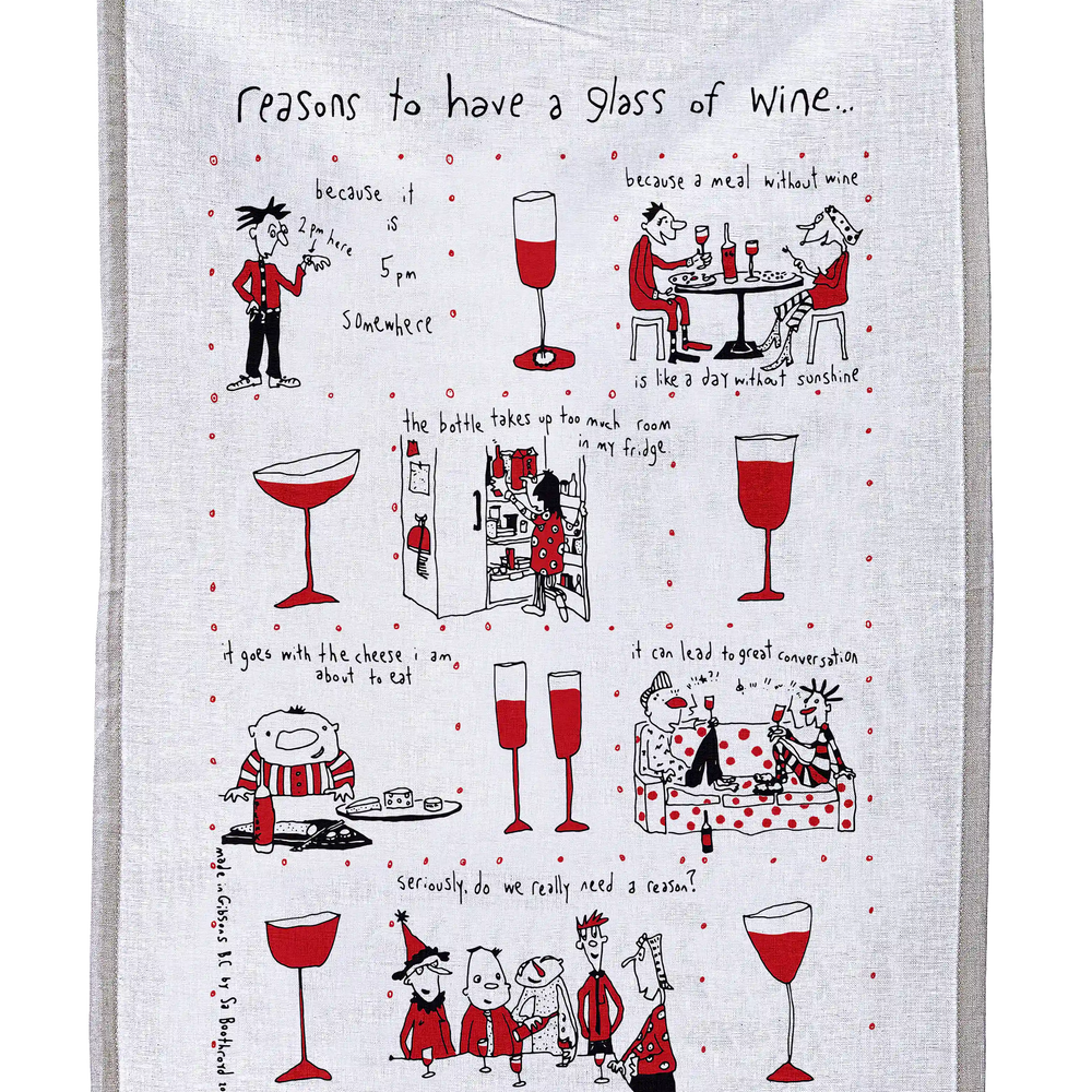 
                  
                    Tea Towel - Reasons to have a glass of wine (English & French)
                  
                