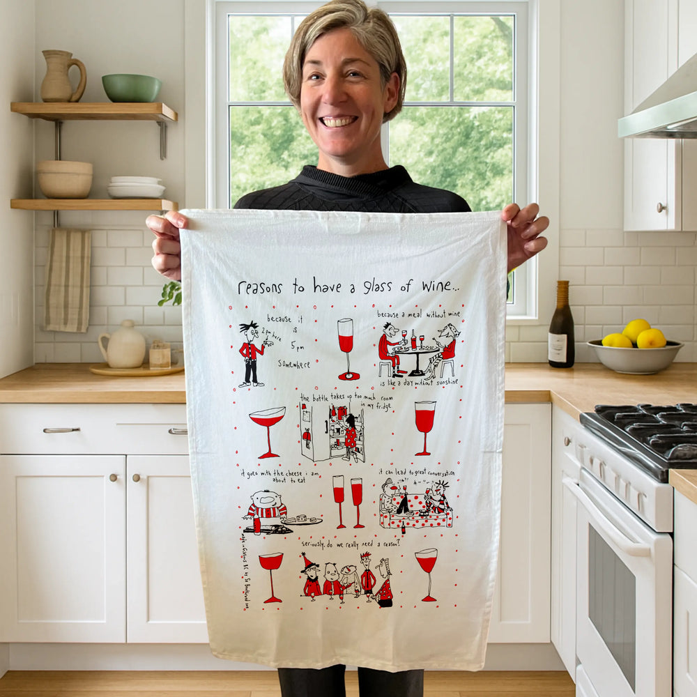 
                  
                    Tea Towel - Reasons to have a glass of wine (English & French)
                  
                