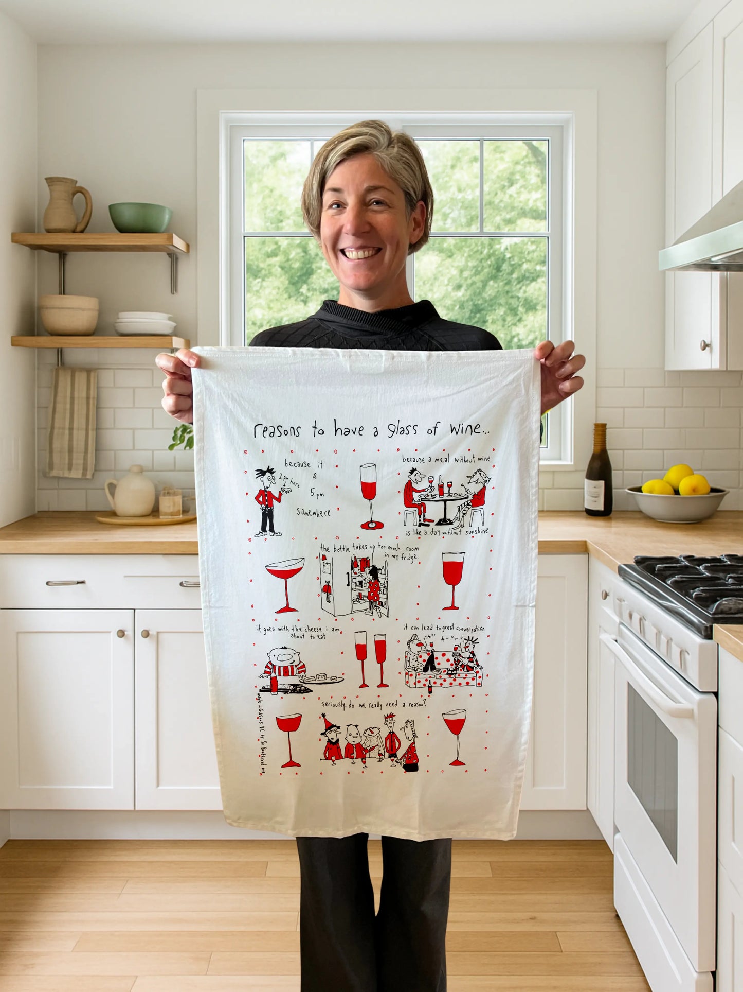 
                  
                    Tea Towel - Reasons to have a glass of wine (English & French)
                  
                