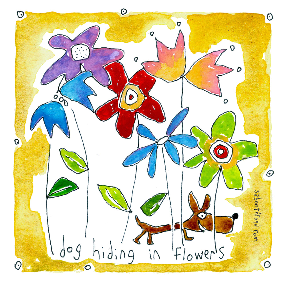 
                  
                    Mini Card - Dog hiding in flowers
                  
                