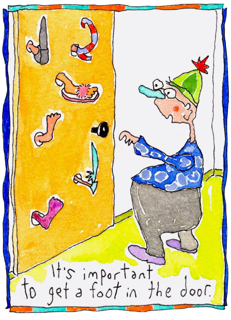 It's important to get a foot in the door (framed watercolour)