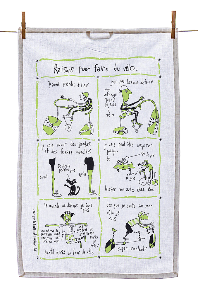 
                  
                    Tea Towel - Reasons to go for a bike ride (English & French)
                  
                
