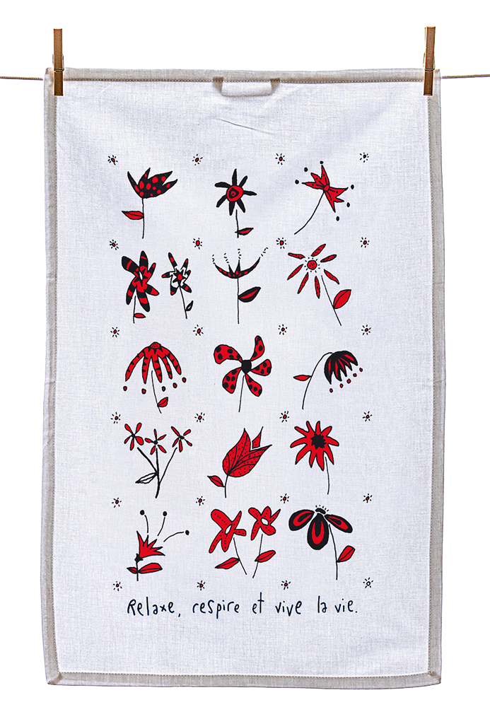 
                  
                    Tea Towel - Don't forget to stop and smell the flowers (English & French)
                  
                